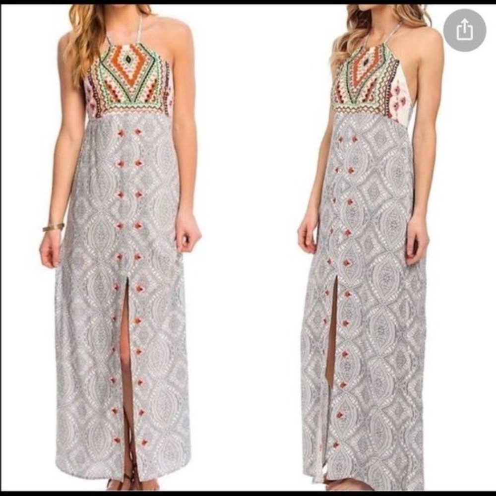 BUCKLE Ripcurl Gray Mayan Aztec Sun Dress Halter Neck Size M